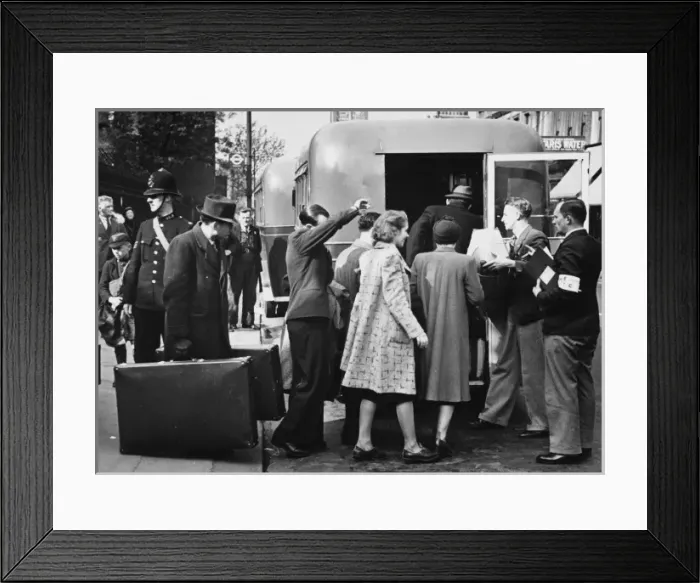 Framed Print : Refugees boarding bus WWII Framed Print : Refugees boarding bus WWII
