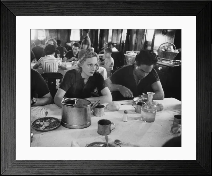 Framed Print : Dining room on refugee ship WWII Framed Print : Dining room on refugee ship WWII