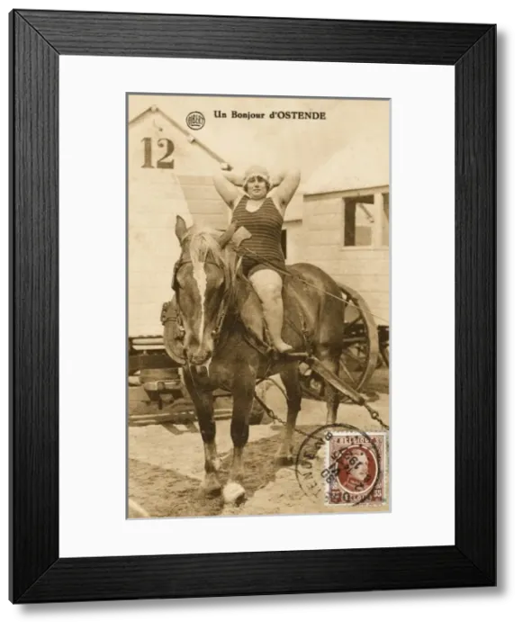 Framed Print : Horse pulling Ostend beach huts Framed Print : Horse pulling Ostend beach huts