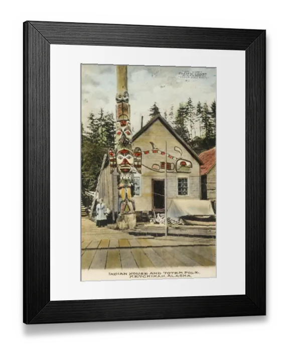 Framed Print : Totem Pole and Native American House Framed Print : Totem Pole and Native American House