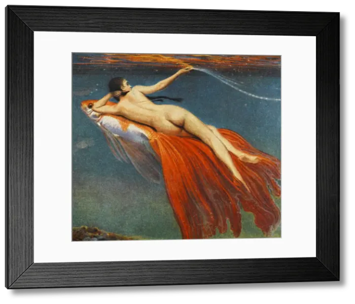 Framed Print : Fantasy Card - Women riding a Goldfish Framed Print : Fantasy Card - Women riding a Goldfish