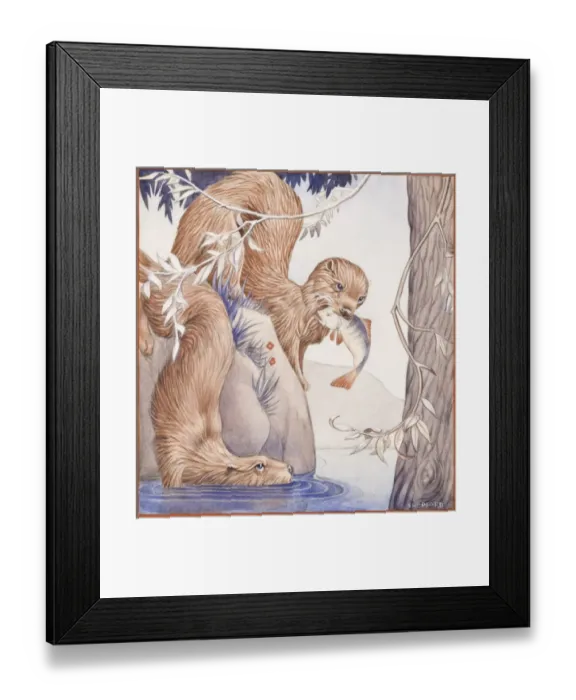 Framed Print : Otters fishing Framed Print : Otters fishing