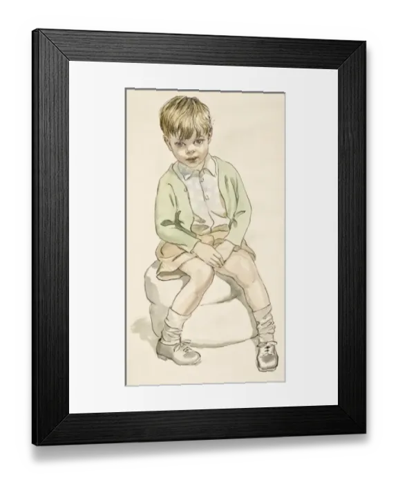 Framed Print : A Boy sitting on a pouffe Framed Print : A Boy sitting on a pouffe