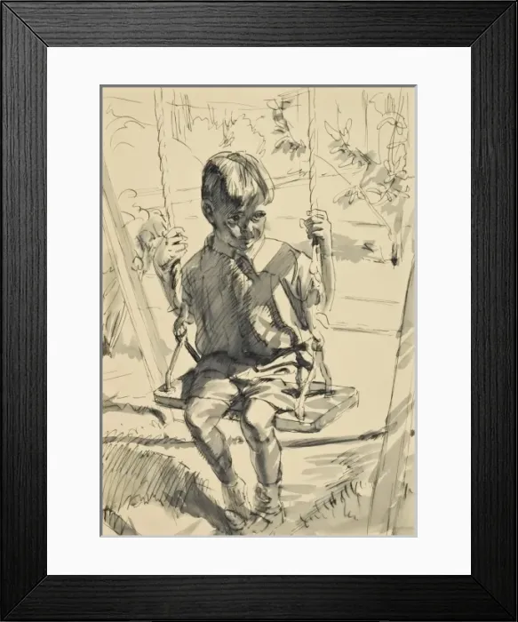 Framed Print : Boy playing on a swing Framed Print : Boy playing on a swing