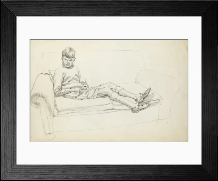 Framed Print : Boy sitting on a two-seat sofa Framed Print : Boy sitting on a two-seat sofa