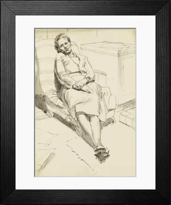Framed Print : Lady resting in a low chair Framed Print : Lady resting in a low chair