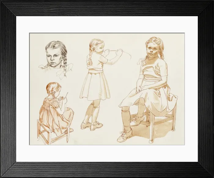 Framed Print : Studies of a young girl Framed Print : Studies of a young girl