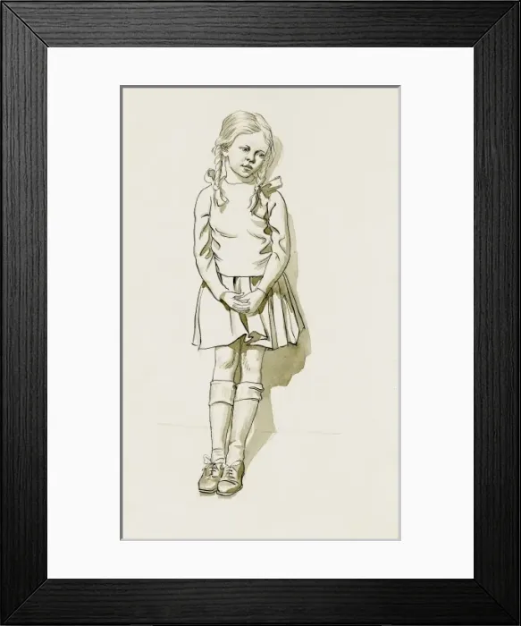 Framed Print : A young girl leaning backward against a wall Framed Print : A young girl leaning backward against a wall