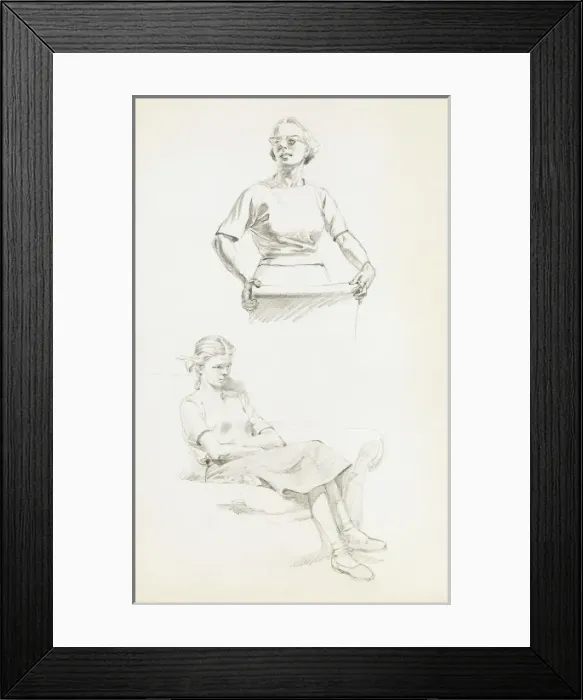 Framed Print : Studies of a lady and a seated girl Framed Print : Studies of a lady and a seated girl