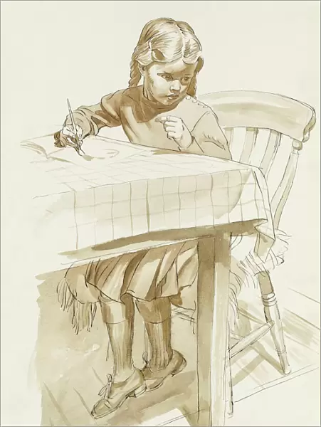 Girl painting at table