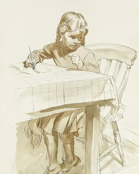 Girl painting at table