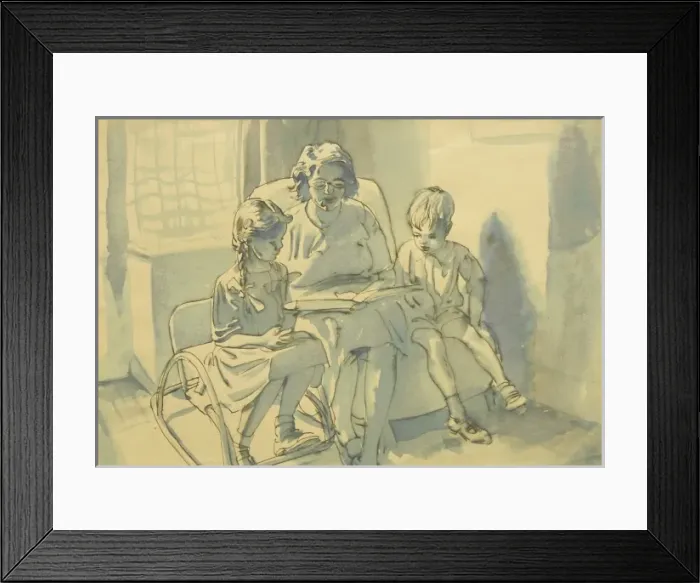 Framed Print : A Mother reads a story to her children Framed Print : A Mother reads a story to her children
