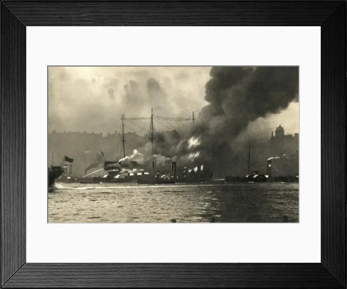 Framed Print : Fire on Training Ship Wellesley, North Shields Framed Print : Fire on Training Ship Wellesley, North Shields