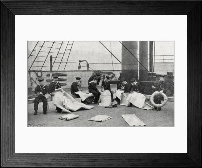 Framed Print : Sailmaking, Training Ship Wellesley, North Shields Framed Print : Sailmaking, Training Ship Wellesley, North Shields
