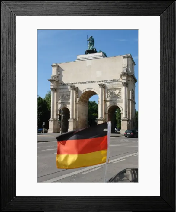 Framed Print : German flag and Siegestor, Munich, Germany Framed Print : German flag and Siegestor, Munich, Germany