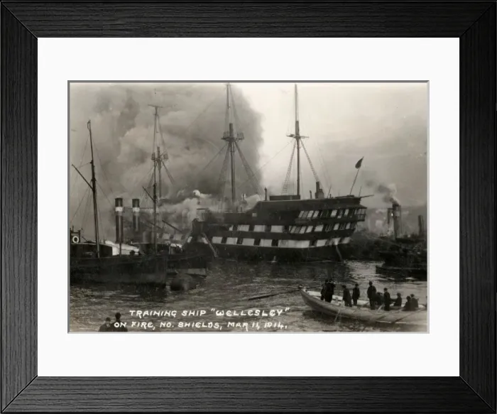Framed Print : Fire on Training Ship Wellesley, North Shields Framed Print : Fire on Training Ship Wellesley, North Shields
