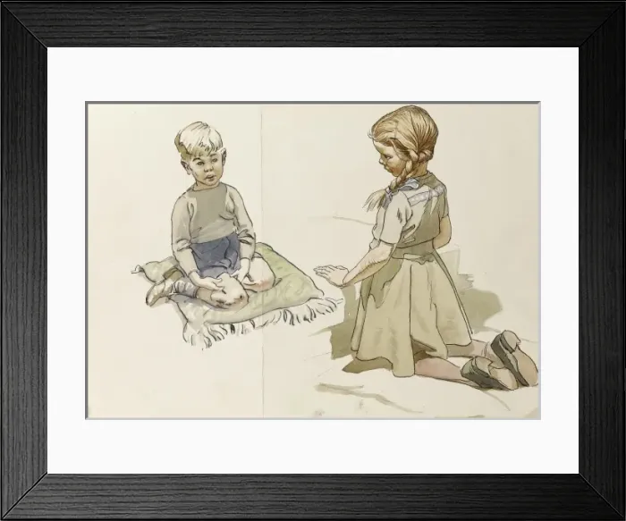 Framed Print : Brother and sister facing each other Framed Print : Brother and sister facing each other