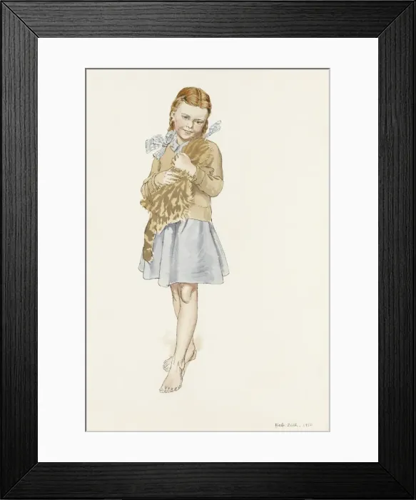 Framed Print : Young girl holding pet cat Framed Print : Young girl holding pet cat