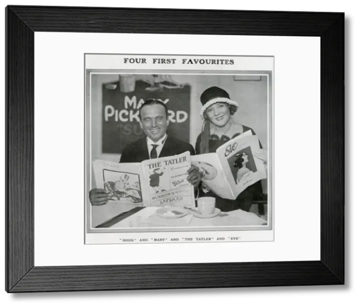 Framed Print : Douglas Fairbanks and Mary Pickford Reading the Tatler and E Framed Print : Douglas Fairbanks and Mary Pickford Reading the Tatler and E