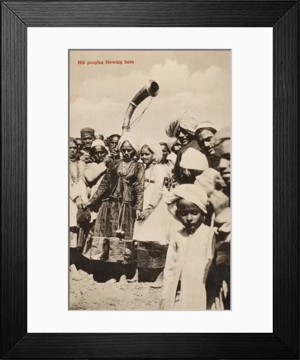 Framed Print : Indian Hill People blowing horns Framed Print : Indian Hill People blowing horns