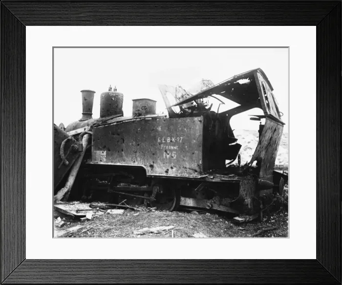 Framed Print : Destroyed train engine WWI Framed Print : Destroyed train engine WWI