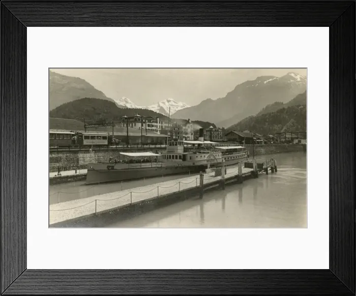 Framed Print : Ferryboat Terminal, Railway Station and Jungfrau Mountain
