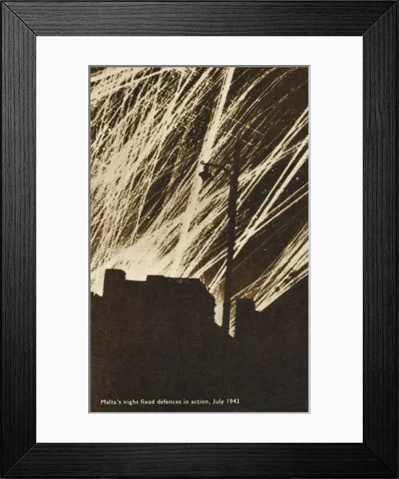 Framed Print : Maltas Defences firing - WWII