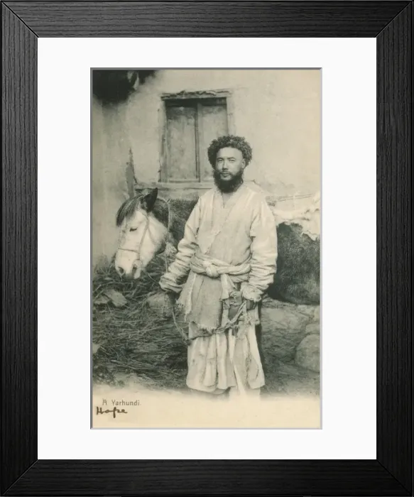 Framed Print : Kashmir, India - A Uighur Man and Mule Framed Print : Kashmir, India - A Uighur Man and Mule