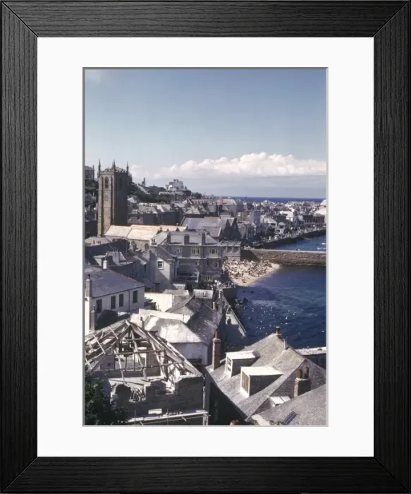 Framed Print : Aerial view of a seaside town, Cornwall Framed Print : Aerial view of a seaside town, Cornwall