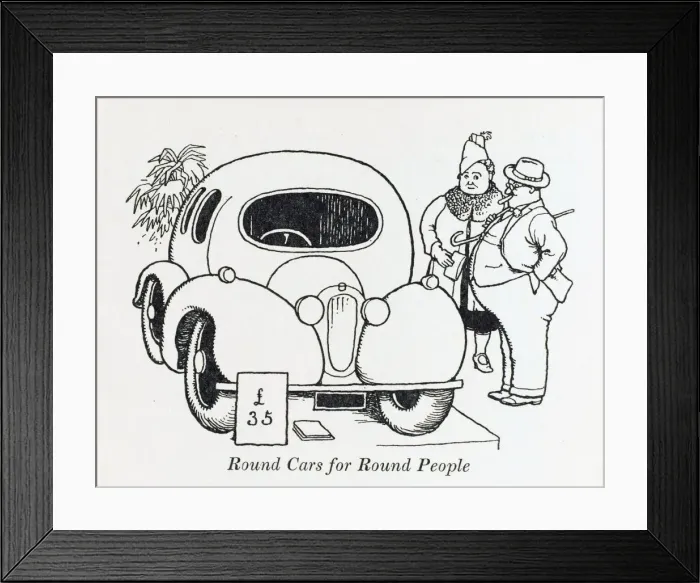 Framed Print : Round cars for round people / W Heath Robinson Framed Print : Round cars for round people / W Heath Robinson