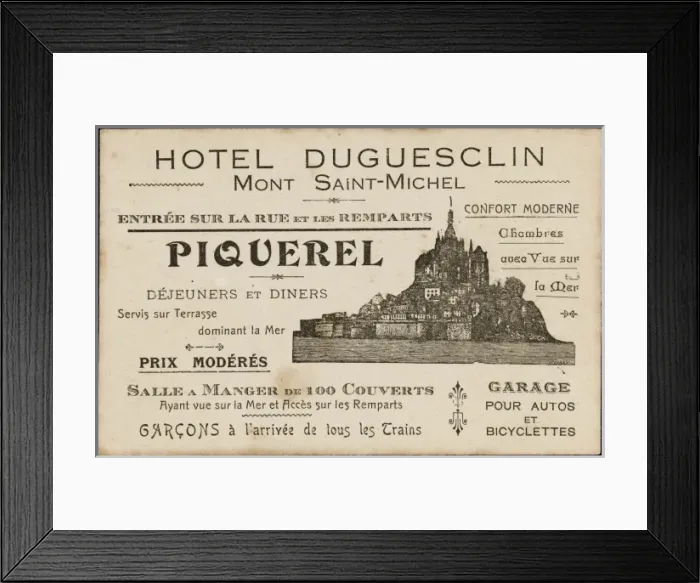 Framed Print : Advertising card for a Hotel on Mont St Michel, France Framed Print : Advertising card for a Hotel on Mont St Michel, France