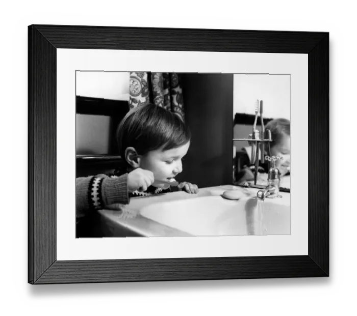 Framed Print : Little boy brushing his teeth Framed Print : Little boy brushing his teeth