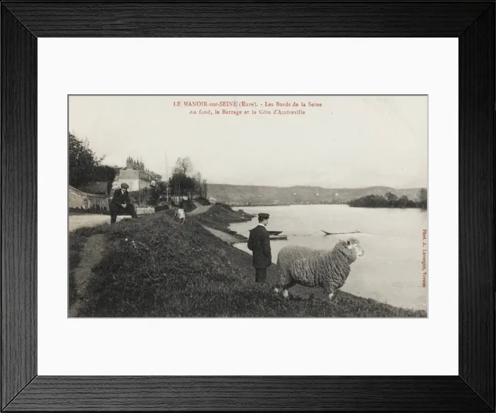 Framed Print : Man & Sheep stare across the Seine Framed Print : Man & Sheep stare across the Seine