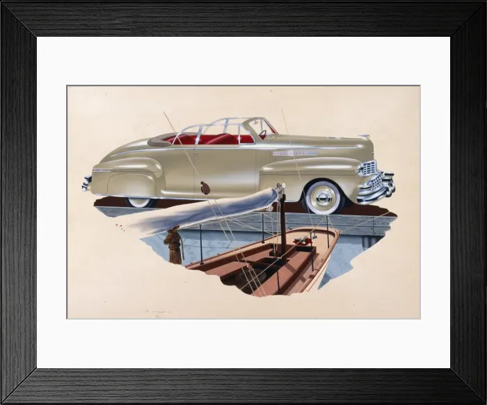 Framed Print : Open Top 1950s coupe parked at a marina Framed Print : Open Top 1950s coupe parked at a marina