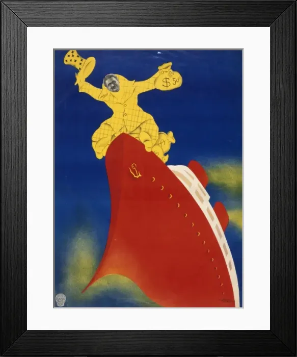 Framed Print : Satirical Poster - Rich man at prow of Cruise Liner Framed Print : Satirical Poster - Rich man at prow of Cruise Liner