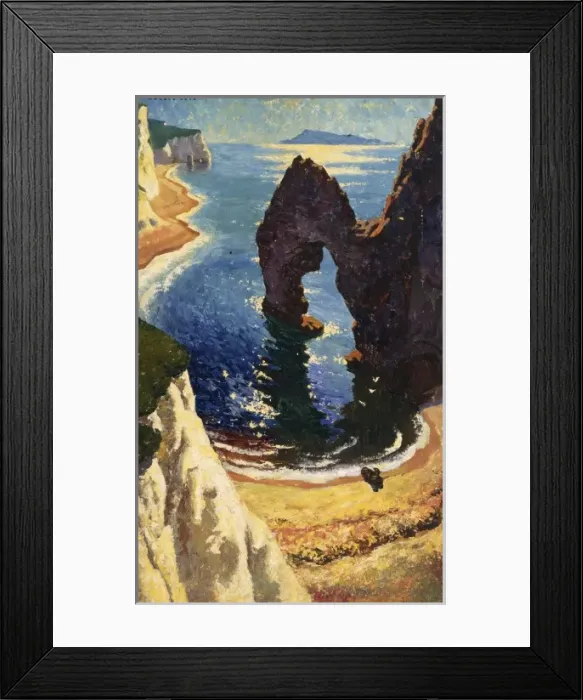 Framed Print : Rock Arch. Painting of an unidentified coastal location with the unusual Framed Print : Rock Arch. Painting of an unidentified coastal location with the unusual