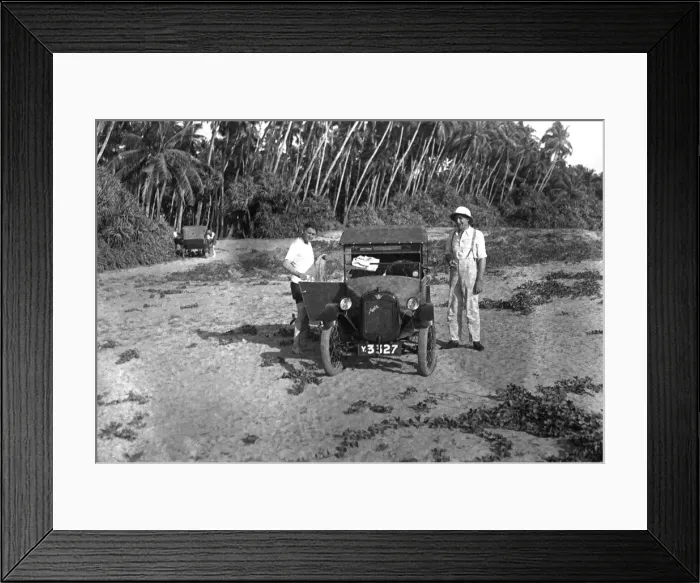 Framed Print : Men bathing with their Austin 7 Framed Print : Men bathing with their Austin 7