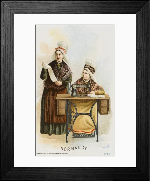 Framed Print : Two Women from Normandy using a Singer Sewing Machine Framed Print : Two Women from Normandy using a Singer Sewing Machine