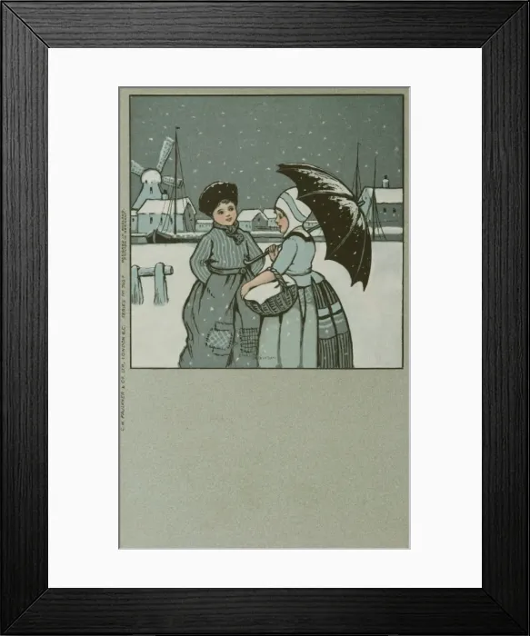 Framed Print : Dutch girl and boy in the snow Framed Print : Dutch girl and boy in the snow