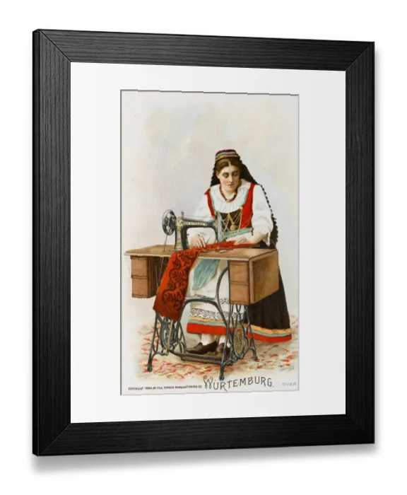 Framed Print : Lady from Wurtemburg using a Singer Sewing Machine Framed Print : Lady from Wurtemburg using a Singer Sewing Machine