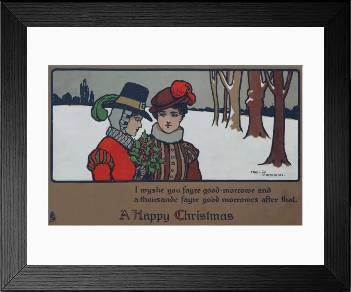 Framed Print : Elizabethan style Christmas card by Ethel Parkinson