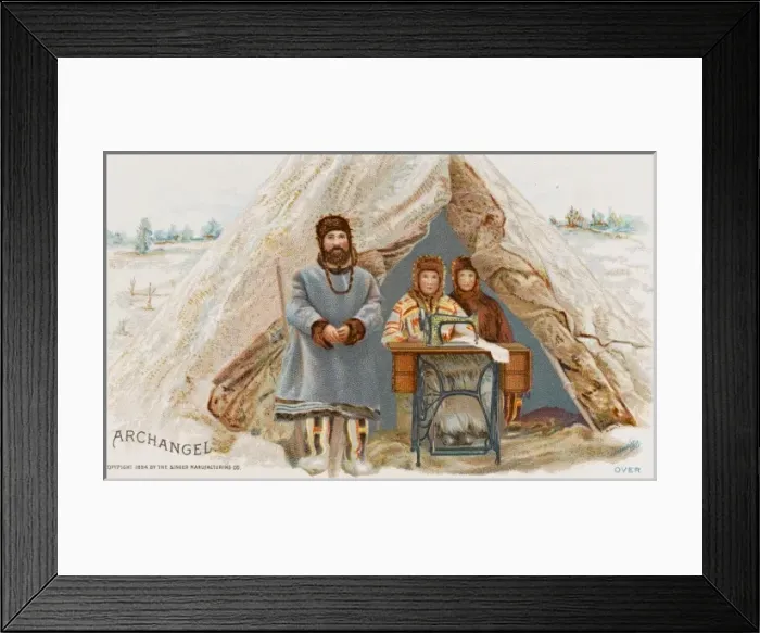 Framed Print : People from Archangel with their Singer Sewing Machine