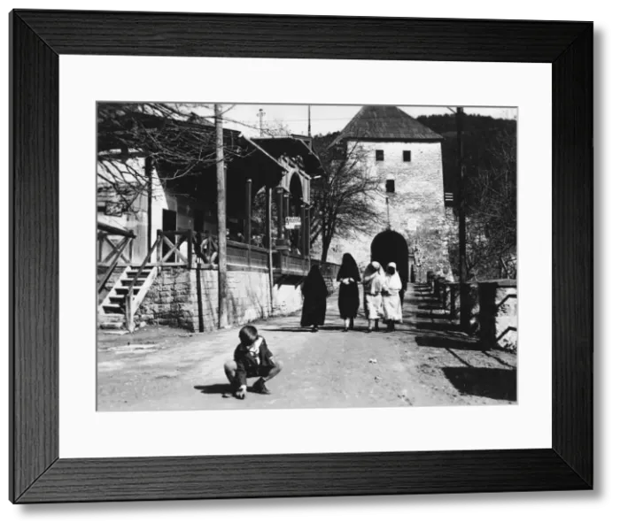 Framed Print : Montenegrin Street Scene with veiled women Framed Print : Montenegrin Street Scene with veiled women