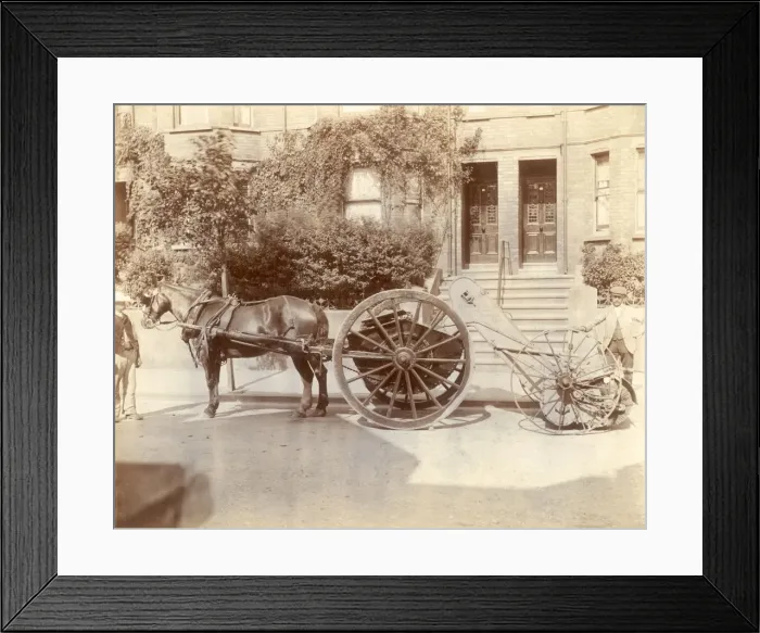 Framed Print : Horse-drawn road sweeping machine Framed Print : Horse-drawn road sweeping machine