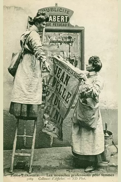 Two Parisian Feminists putting up a Poster