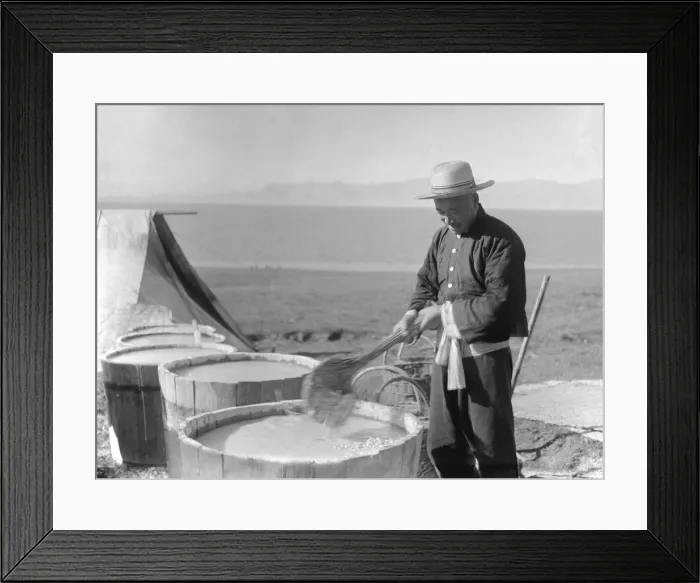 Framed Print : Man stirring vats in Kashgar, western China Framed Print : Man stirring vats in Kashgar, western China