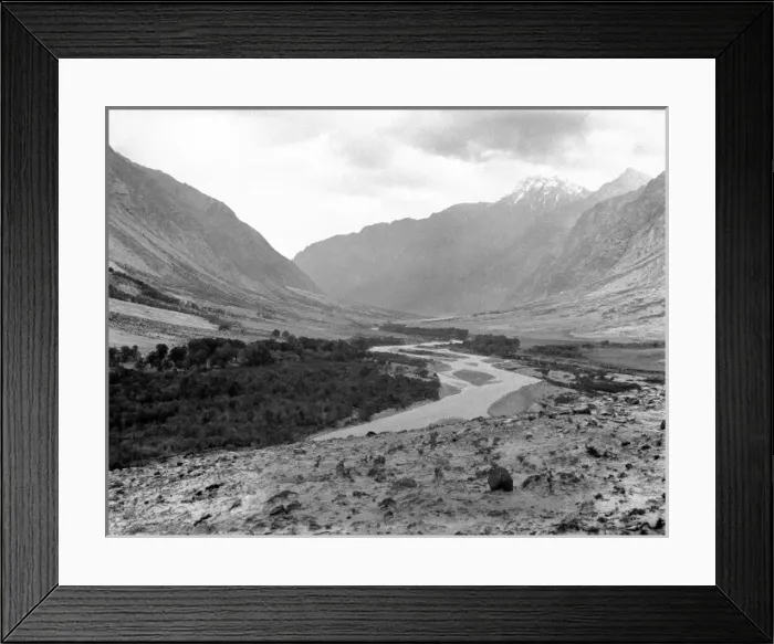 Framed Print : Mountain landscape with river, Kashgar, western China Framed Print : Mountain landscape with river, Kashgar, western China