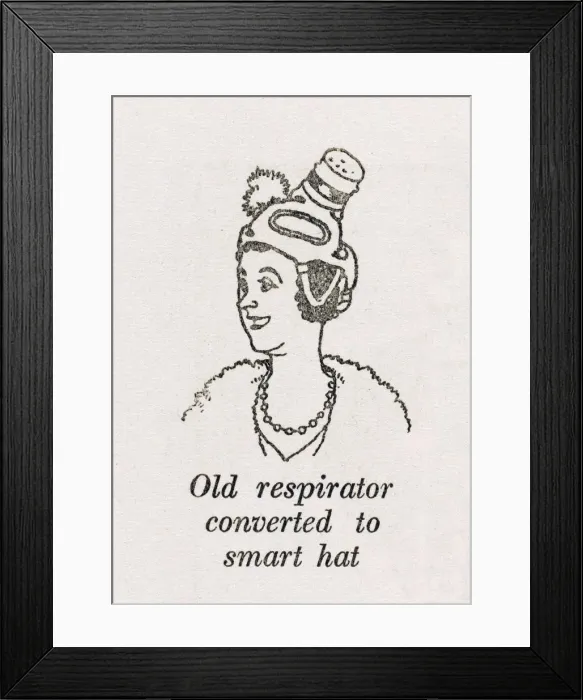 Framed Print : WWII recycling: Hat respirator / W H Robinson Framed Print : WWII recycling: Hat respirator / W H Robinson