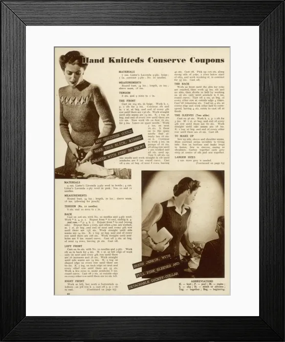 Framed Print : Hand knitteds conserve coupons Framed Print : Hand knitteds conserve coupons