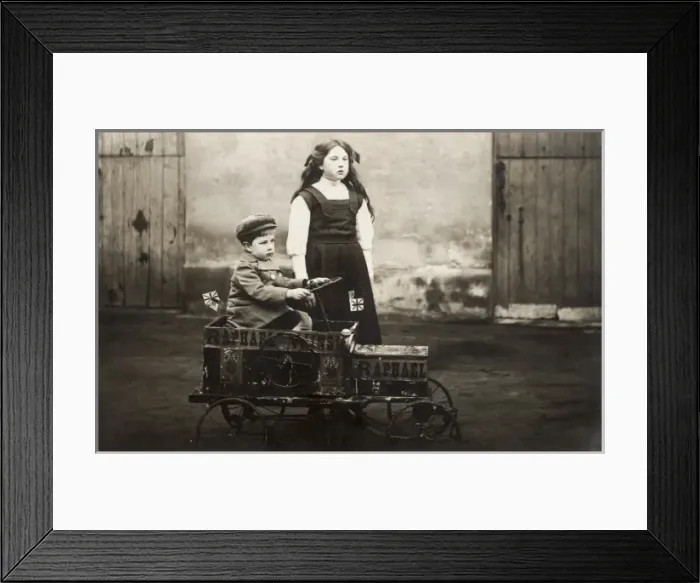 Framed Print : Brother and Sister with fine Go-cart Framed Print : Brother and Sister with fine Go-cart